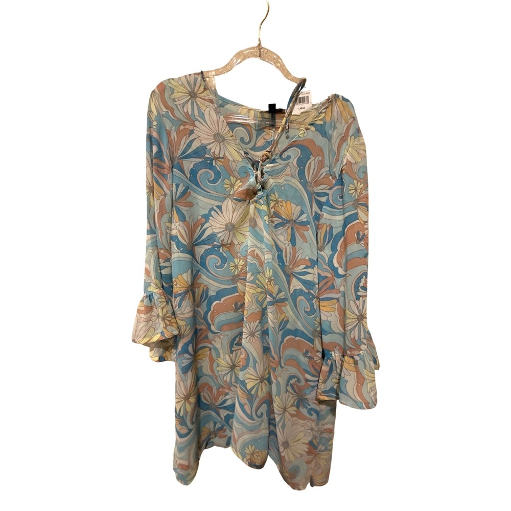 J. Valdi Ruffle Sleeve Lace up Swim Cover-up‎ Tunic Size Large - Picture 2 of 3